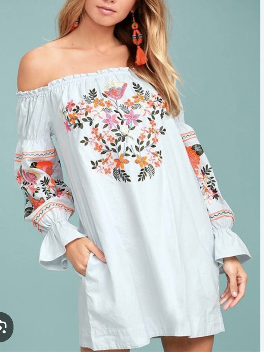 Free People Fleur Du Jour Embroidered Minidress In Light Blue Size Small